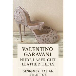 Valentino Garavani Nude Laser Cut Mary Jane Peep Toe Heels Sz 37 Made in Italy